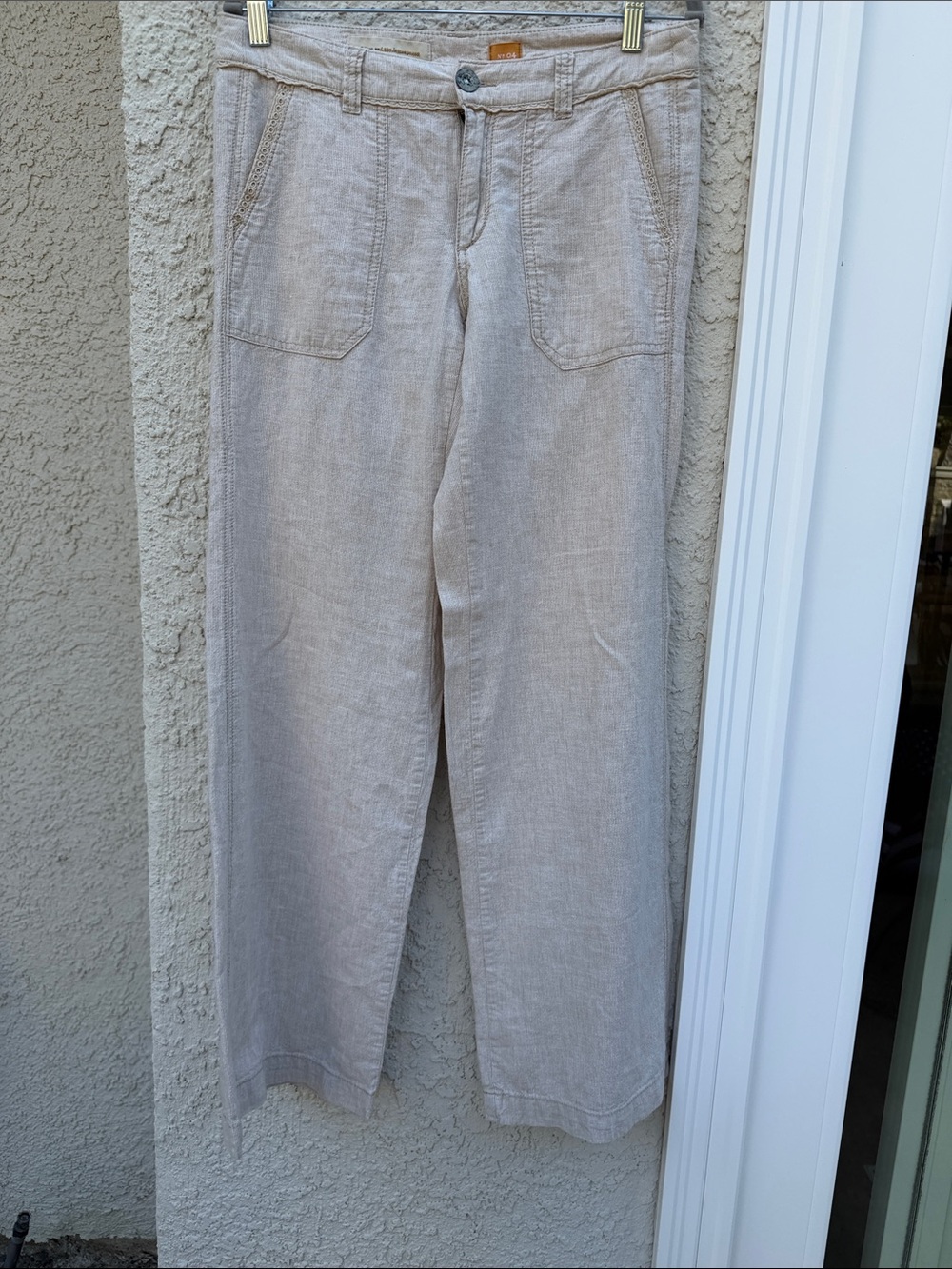 Pilcro and the Letterpress Anthropologie Women's Tan Stripe Linen Pants Size 4